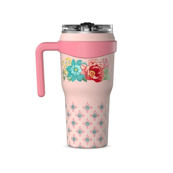 NWT Pioneer Woman 40ozBrilliant Bloom Stainless Steel Tumbler White/Pink Floral - Picture 3 of 6